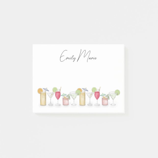 Cute Cocktail Drinks Colourful Simple Calligraphy Post-it Notes (Front)