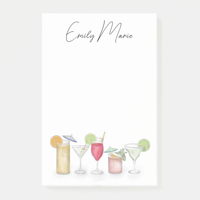 Cute Cocktail Drinks Colourful Simple Calligraphy Post-it Notes (Front)