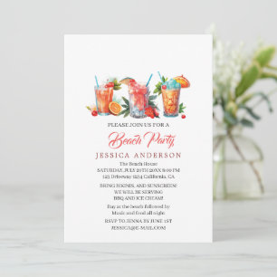 Cute Cocktail Glass Summer Beach Party Invitation