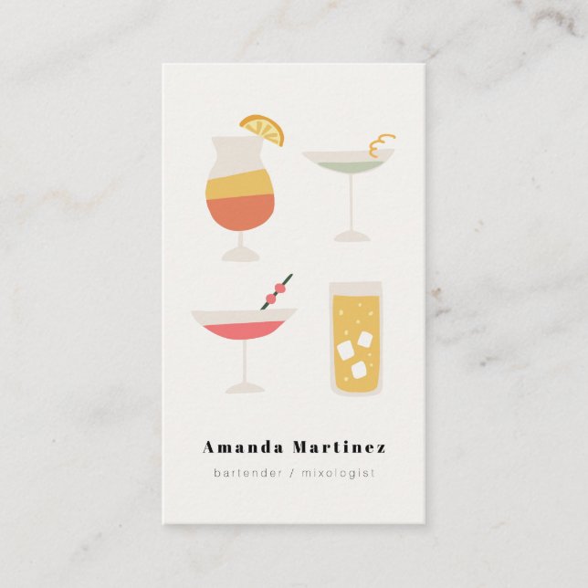 Cute Cocktails Bartender Mixologist Business Card (Front)