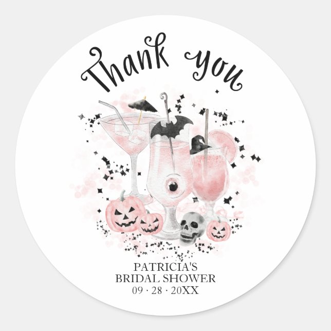 Cute Cocktails Halloween Bridal Shower Classic Round Sticker (Front)