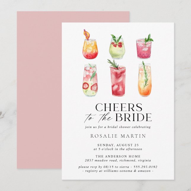 Cute Cocktails | Simple Fun Summer Bridal Shower Invitation (Front/Back)