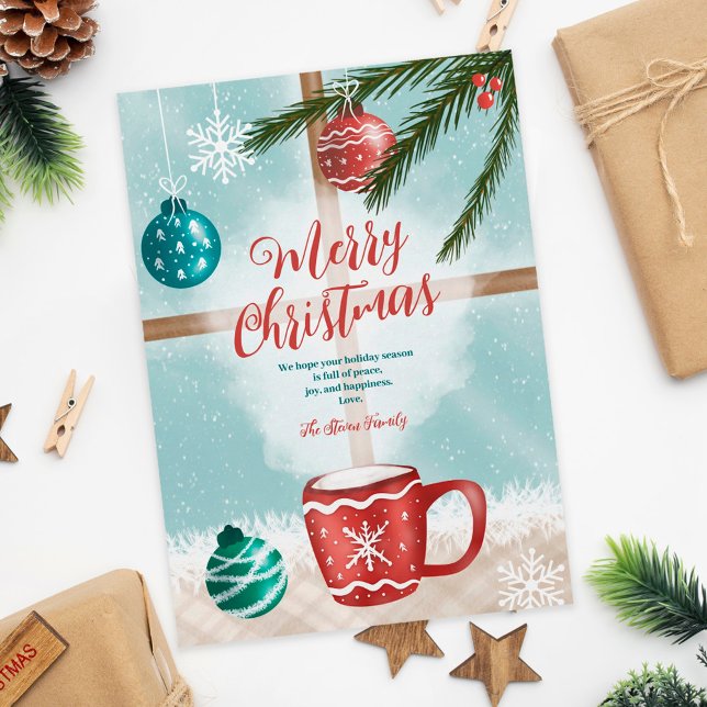 Cute cocoa snow Christmas window illustrations  Holiday Card (Creator Uploaded)