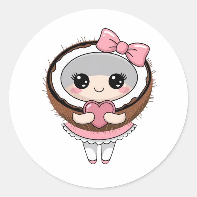 Cute Coconut Girl Sticker, Kawaii Coconut Stickers (Front)