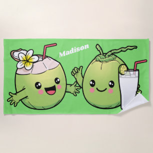 Cute Coconuts custom name beach towel