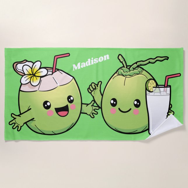 Cute Coconuts custom name beach towel (Front)