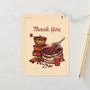 Cute coffee add text thank you  postcard