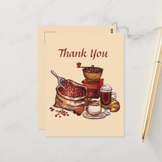 Cute coffee add text thank you  postcard (Front/Back In Situ)