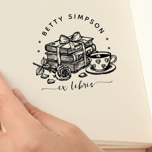 Cute coffee and book Custom ex libris stamp  (Creator Uploaded)
