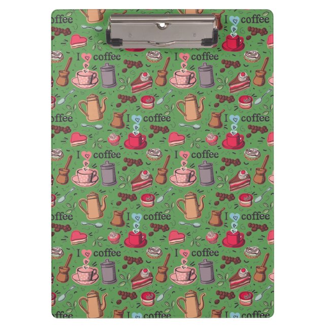 Cute Coffee and Cakes Design Clipboard (Front)