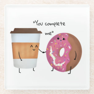 Cute Coffee and Doughnut Complete Couple Glass Coaster