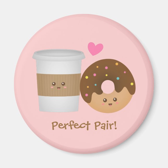 Cute Coffee and Doughnut in love, Perfect Pair Magnet (Front)