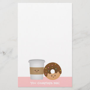Cute Coffee and Doughnut, You complete me Stationery