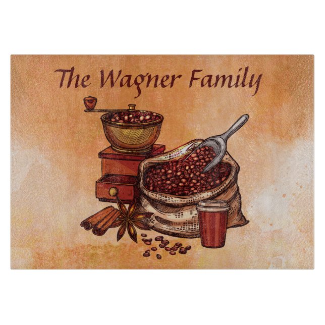 cute coffee bar add name cutting board (Front)