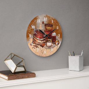 cute coffee bar decor Large Clock