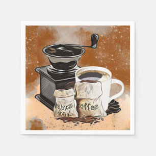 Cute coffee bar grinder mug beans napkin