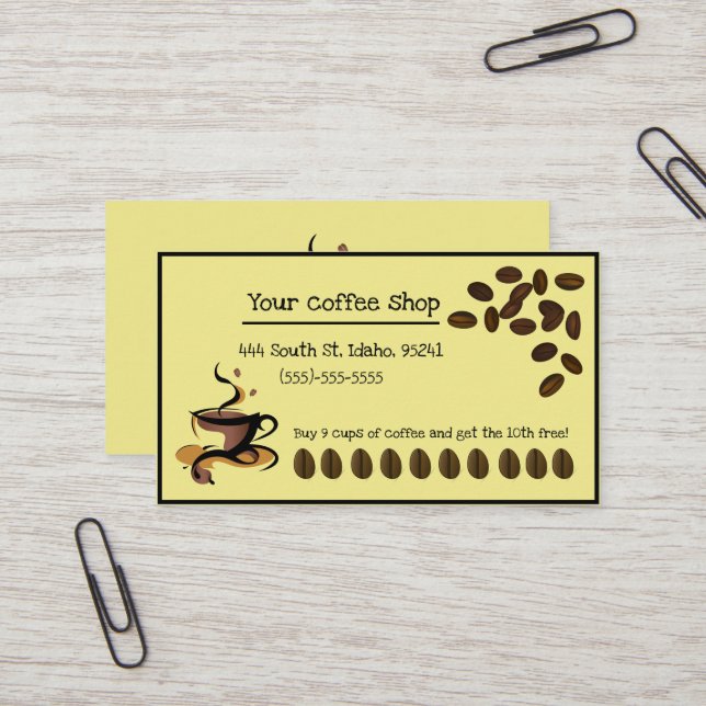 Cute Coffee Bean Shop Punch Business Card (Front/Back In Situ)