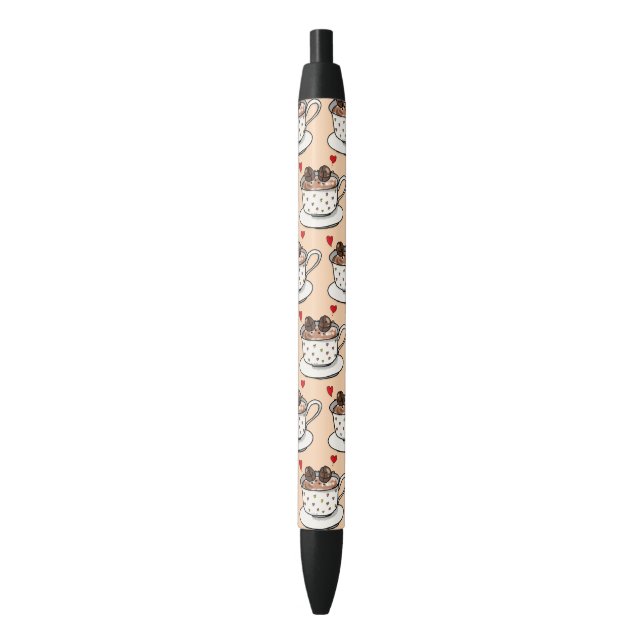 cute coffee beans in coffee cup black ink pen (Front Vertical)