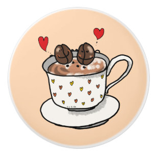 cute coffee beans in coffee cup ceramic knob