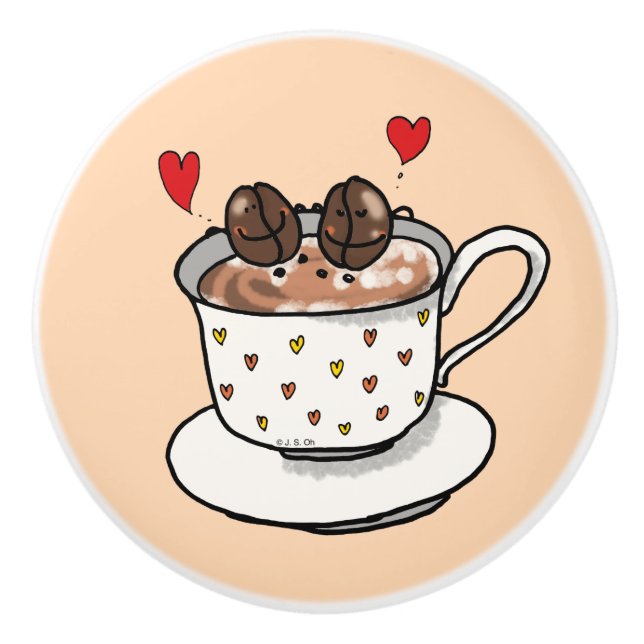 cute coffee beans in coffee cup ceramic knob (Front)