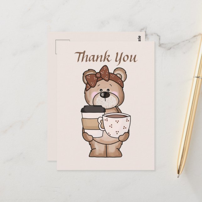 Cute coffee bear add text Thank you  Postcard (Front/Back In Situ)