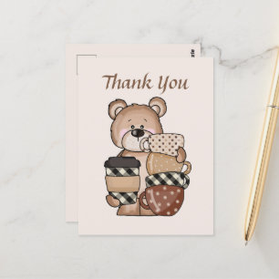 Cute coffee bear add text Thank you  Postcard