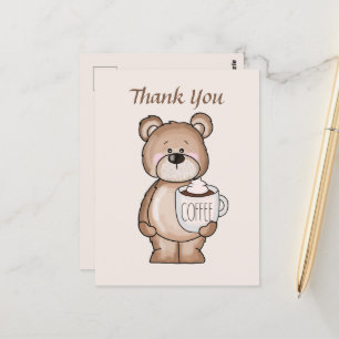 Cute coffee bear add text Thank you Postcard