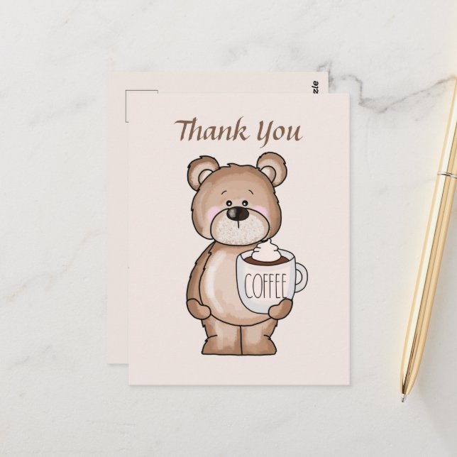 Cute coffee bear add text Thank you Postcard (Front/Back In Situ)