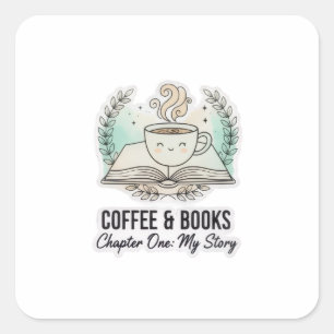 Cute Coffee & Books Sticker – Book Lover Aesthetic