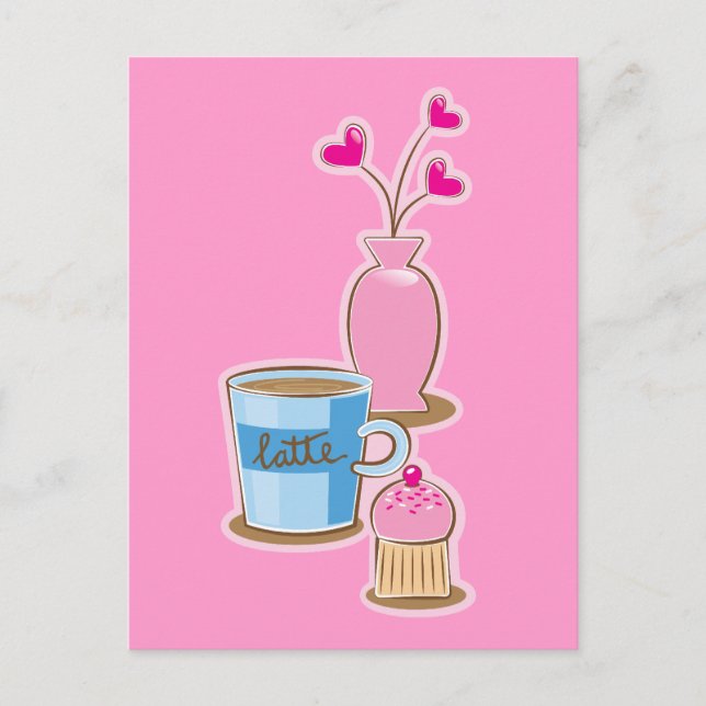 Cute coffee break with latte flowers hearts postcard (Front)