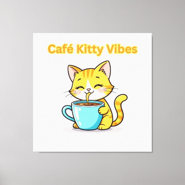 **Cute Coffee Cat – Adorable Cat Drinking Coffee I Canvas Print (Front)