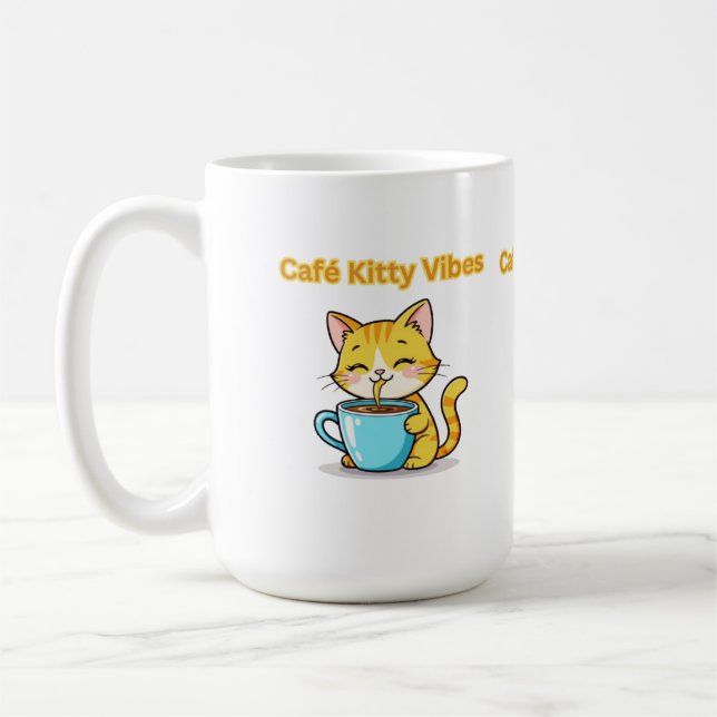 **Cute Coffee Cat – Adorable Cat Drinking Coffee I Coffee Mug (Left)