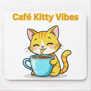 **Cute Coffee Cat – Adorable Cat Drinking Coffee I Mouse Mat