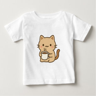 Cute Coffee Cat Kawaii Cozy Aesthetic Design Baby T-Shirt