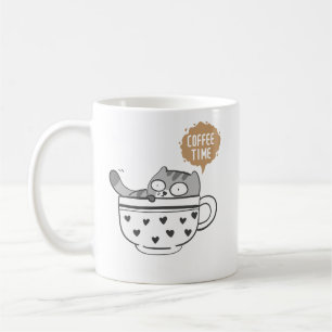 Cute Coffee Cat Mug Cozy “Coffee Time” Kitten Cup