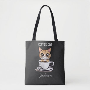 Cute Coffee Cat Personalised Funny Tote Bag