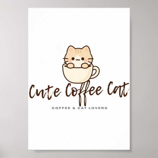 Cute Coffee Cat Poster – Funny Coffee Lover Wall A (Front)