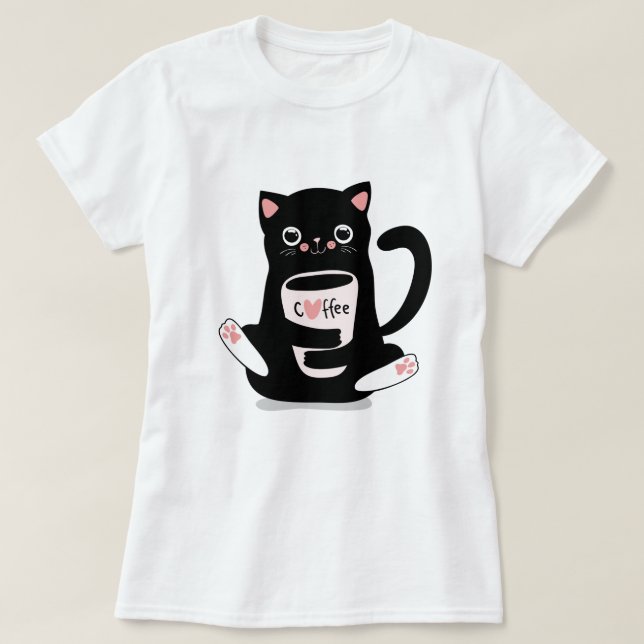 Cute Coffee Cat T-Shirt (Design Front)