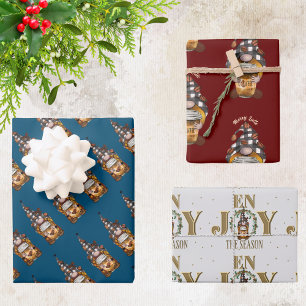 Cute Coffee Christmas Holiday Gnomes Wrapping Paper Sheet