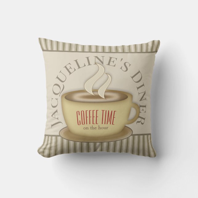 Cute Coffee Cup Personalised Cafe Diner Cushion (Front)