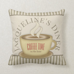 Cute Coffee Cup Personalised Cafe Diner Cushion