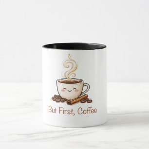 Cute Coffee Cup with Coffee Beans & Cinnamon