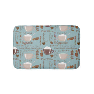 Cute Coffee Cups Cream Caffeine Grains Brown Heart Bath Mat