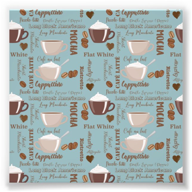 Cute Coffee Cups Cream Caffeine Grains Brown Heart Photo Print (Front)