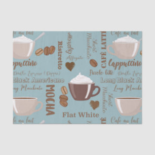 Cute Coffee Cups Cream Caffeine Grains Brown Heart Tissue Paper