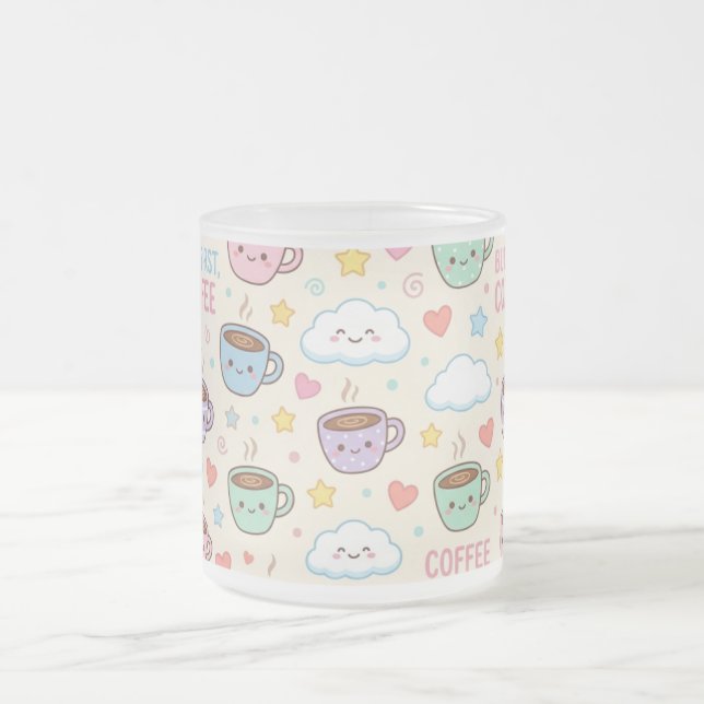 Cute Coffee Cups Pattern Kawaii Mug (Center)