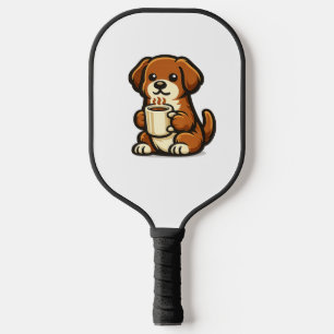 Cute Coffee Dog Kawaii Cartoon Design Pickleball Paddle