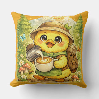 Cute Coffee Explorer Chick Throw Pillow | Kawaii F