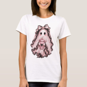 Cute Coffee Ghost Halloween T-Shirt Pink Coquett
