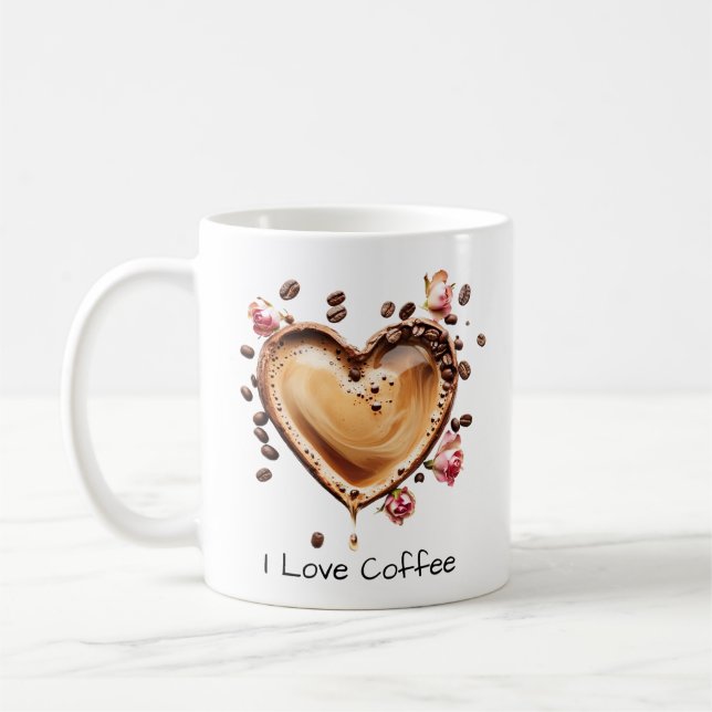 Cute Coffee Heart Mug, I Love Coffee Mug, Fun Mug (Left)